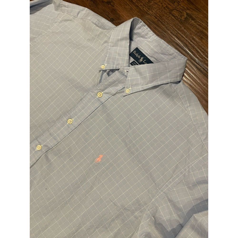 Ralph Lauren Men's Blue Plaid Button Pink‎ Pony Logo   Shirt 16 32/33